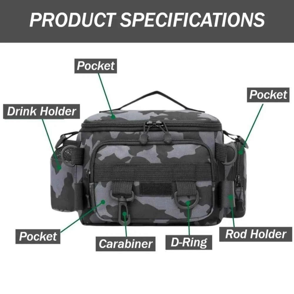 Fishing Gear Bag Waterproof Oxford Cloth Large Capacity Multi-Pocket Portable Fishing Accessories Organizer Waist Shoulder Pouch