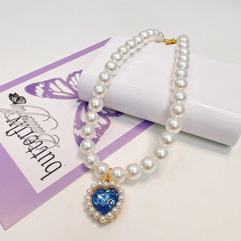Adjustable Bling Neck Ornament Pearl Necklace Fashion Princess Accessory For Cat Kitten Small Dog Chihuahua Pet Supplies