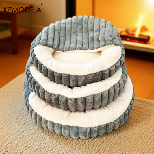 Calming Warm Kitten Bed Round Hooded Cat Cave, Indoor Puppy Sleeping Bed Suitable for Cat Dog Non-Slip Bottom Cat Cushion - Play Paws Toys
