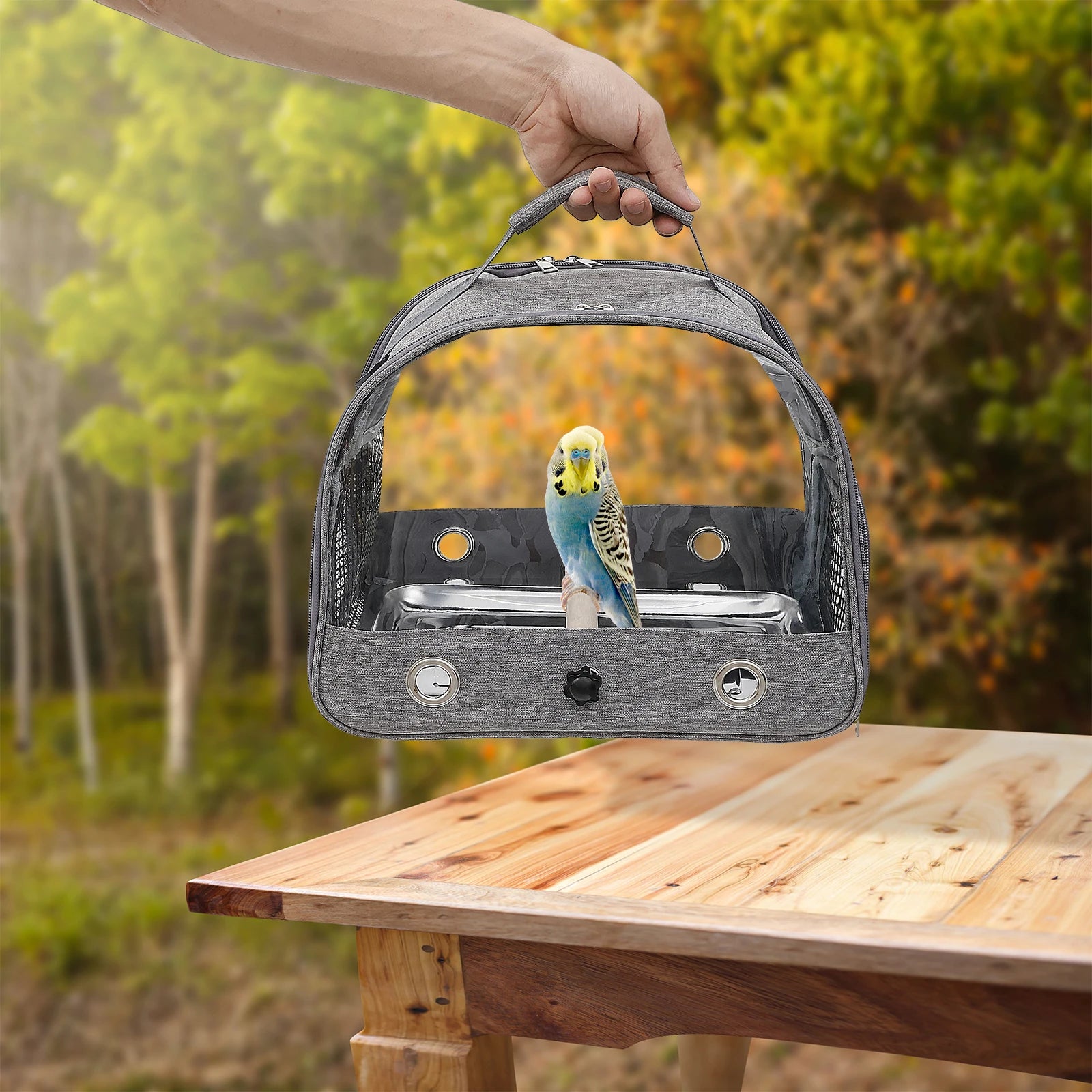 Portable Bird Travel Bag Oxford Cloth Bird Carrier Parrot Travel Cage with Tray and Clear Window Travel Bird Raising Supplies