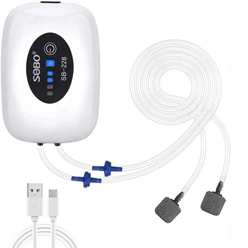 Rechargeable USB Fish Tank Air Pump 4800mAh Battery Silent Oxygen Pump with 1M Tube for Aquarium Outdoor Breeder Tanks Portable
