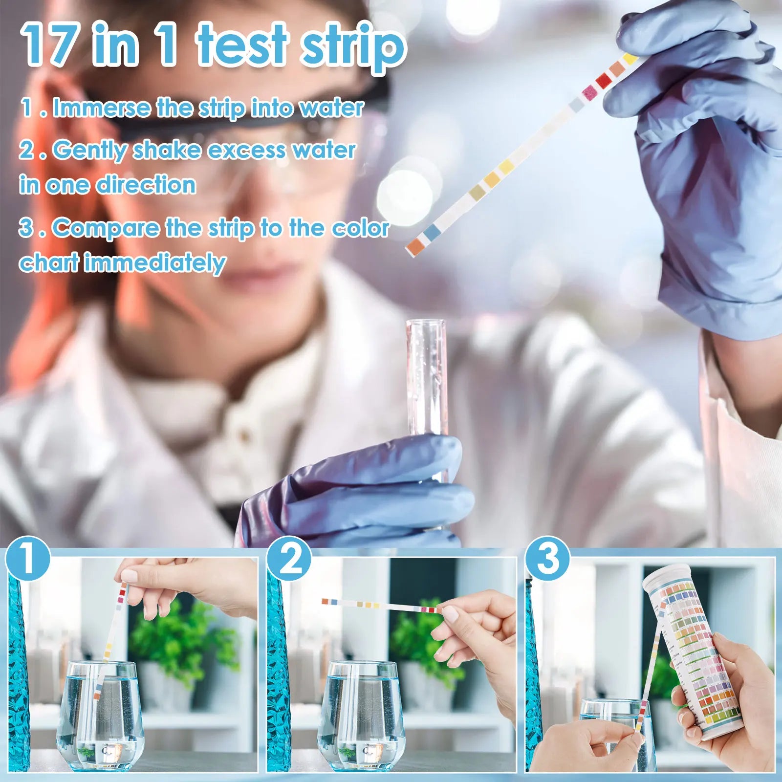 100/125Pc Aquarium Test Strips 5-17 in 1 Water Testing Kits with Test Tube Freshwater Saltwater Home Carbonate Root pH Test Tool