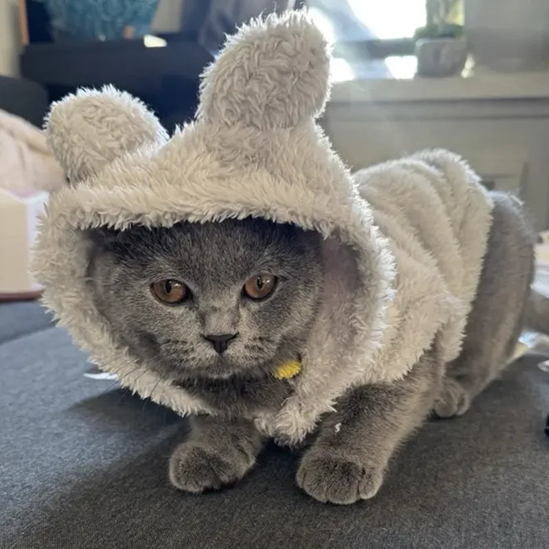 Rabbit Ears Cute Cat Clothes For Small Medium Dogs Cats Puppy Soft Pet Outfits Cozy Pets Kitty Coat Winter Warm Sphynx Hoodie - Play Paws Toys
