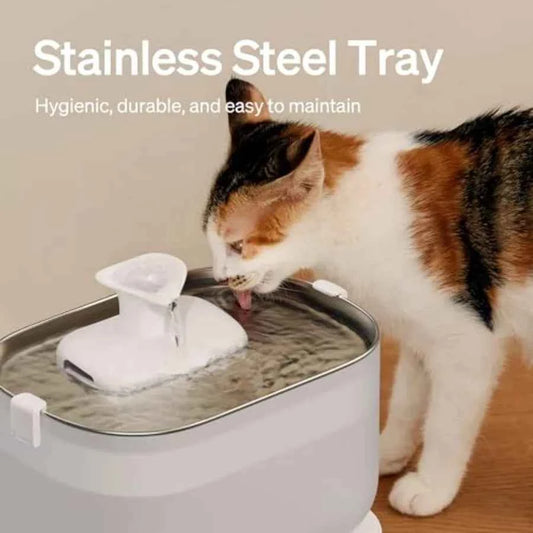 Cat Water Fountain Stainless Steel Tray, Wireless Pump Cat Fountain, Ultra Quiet Pet Water Fountain, 2.5L Automatic Water Dispe