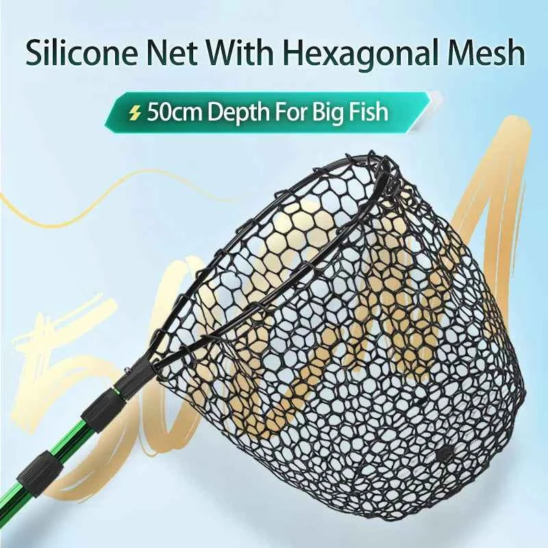 WEIHE 1pcs folding net 16# aluminum alloy net rod silicone net pocket telescopic net stream