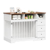 48 Inch Large Farmhouse Wooden Dog Crate Furniture With 6 Storage Drawers Feeding Station Heavy Duty Dog Kennel End Table