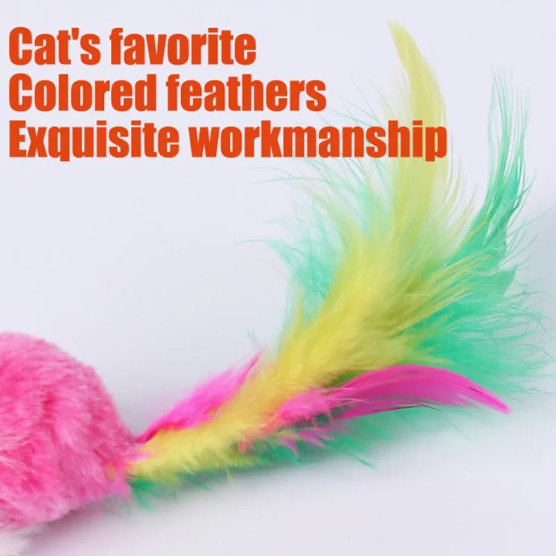 1PC Cat Interactive Cute Soft Wool Fake Mouse Colorful Feathers Fun Play Training Cat Kitten Pet Supplies