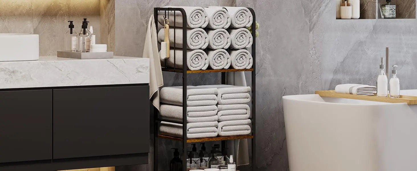 Rack For Bathroom 3-Tier M-Shaped Detachable Dividers, Durable Metal Towel Holder, Pool Items Holder, Space-Saving Storage