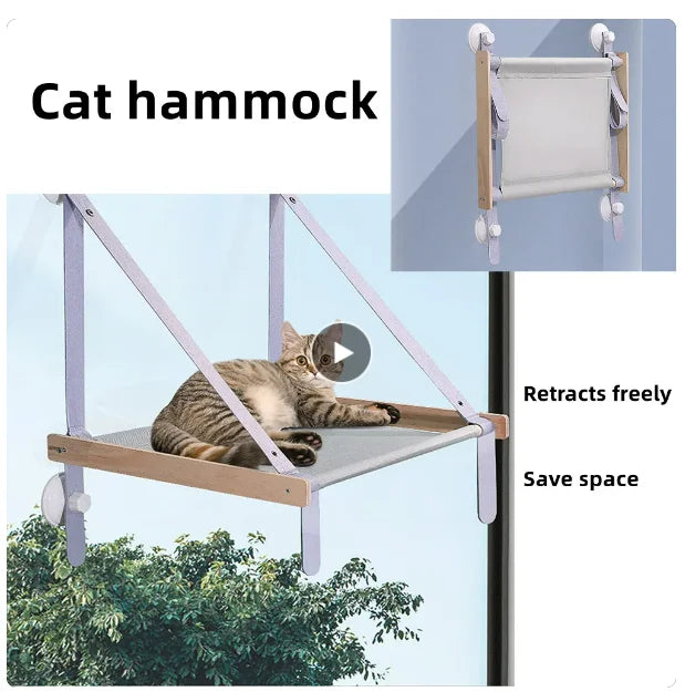 Cat Hammock Window Bed Kitten Sunny Seat Hanging Mount Beds Cat Sofa double-decker tunnels Suction Cup Wall Pet Hanging Winter - Play Paws Toys