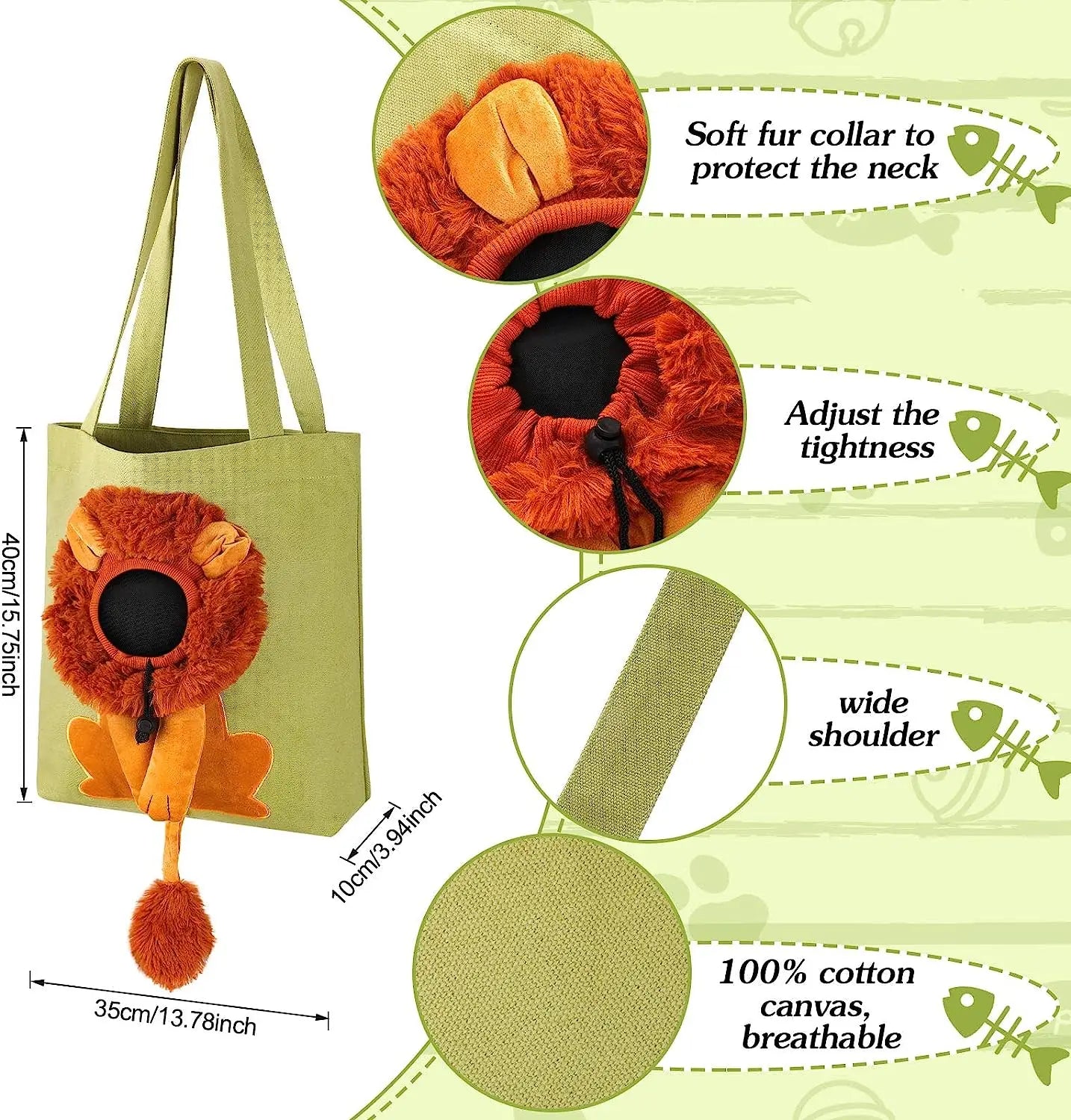 Pet Canvas Shoulder Bag Lion Shaped Carrier For Cat Comfortable Cats Carrying Pouch Handbag Puppy Messenger Bag For Out Travel - Play Paws Toys