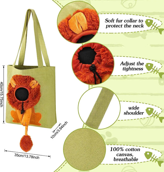 Pet Canvas Shoulder Bag Lion Shaped Carrier For Cat Comfortable Cats Carrying Pouch Handbag Puppy Messenger Bag For Out Travel - Play Paws Toys