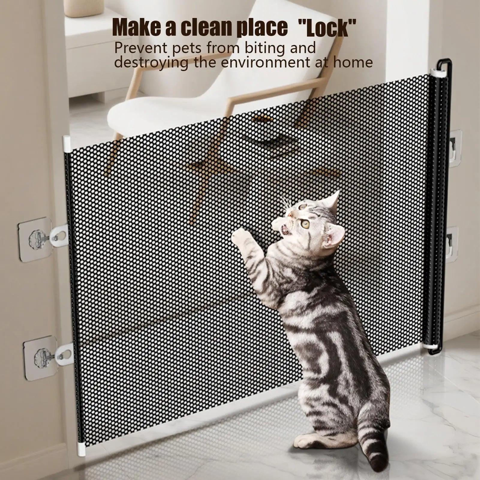 Retractable Gate Indoor Retractable Safety Gate Stair Door Partition Childproof Net Cat Baffle No-Drill for Deck Kitchen Porch - Play Paws Toys
