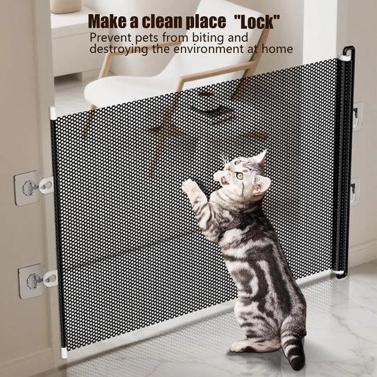 Retractable Gate Indoor Retractable Safety Gate Stair Door Partition Childproof Net Cat Baffle No-Drill for Deck Kitchen Porch - Play Paws Toys