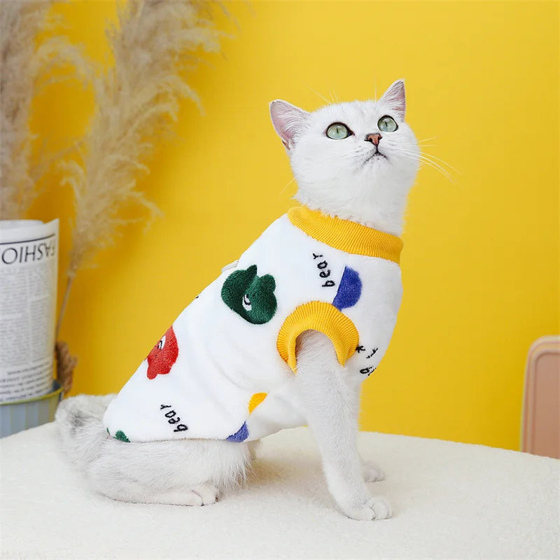 Korean Style Sphynx Cat Sweater with Buckle Winter Warm Pet Clothes for Cats Gotas Garfield Persian Pullovers mascotas Clothing - Play Paws Toys