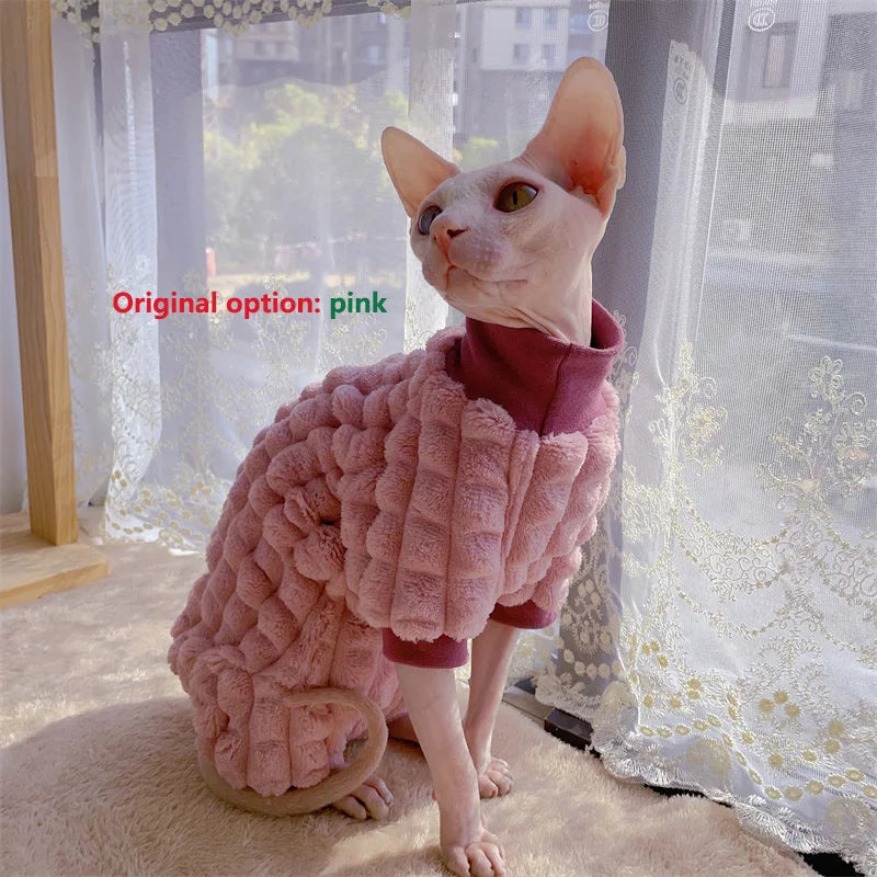 Elegant Warm Sphynx Cat Turtleneck Sweater Hairless Cat Clothes Comfort Winter Coat Thickening Fleece Jacket for Sphynix Cat - Play Paws Toys