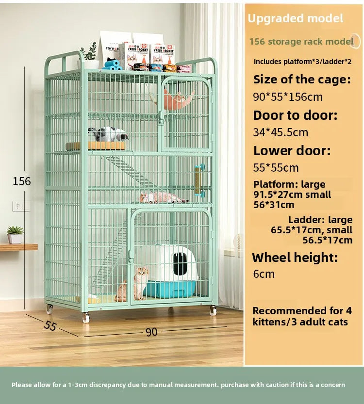 Large Metal Cat Cage with Wheels Multi-Level Pet Playpen Indoor Cat Kennel with Platforms and Ramps for Kittens and Adult Cats - Play Paws Toys