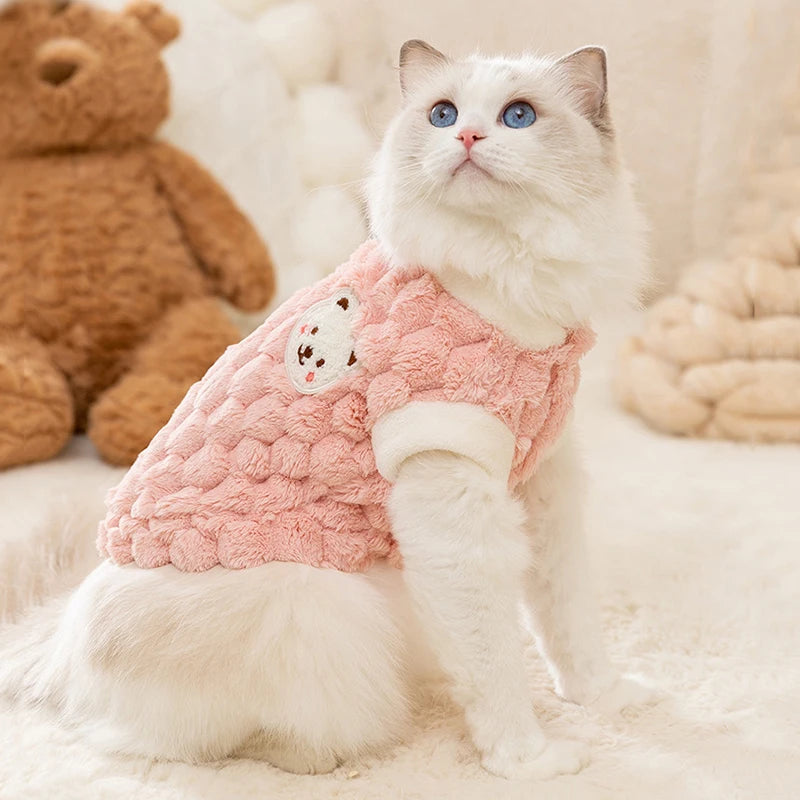 Plush Cat Puppy Button Jacket with Buckle Warm Winter Pet Clothes Cartoon Bear Print Kitten Coat Sphynx Clothing ropa para gato - Play Paws Toys