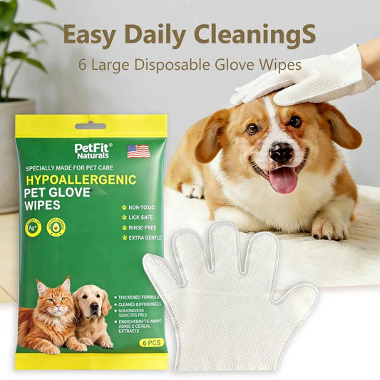 SEAMETAL 6Pcs Thicken Pet Wipes Gloves Deep Cleaning Dog & Cat Wipes Disposable Cleaning Gloves for Pet Care Cat Dog Supplies