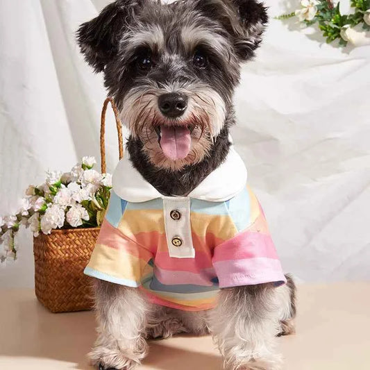 New summer puppy striped short sleeves Dog Vest Trendy Internet Celebrity POLO Shirt Store Cat Pet Clothes Lightweight Sunscreen