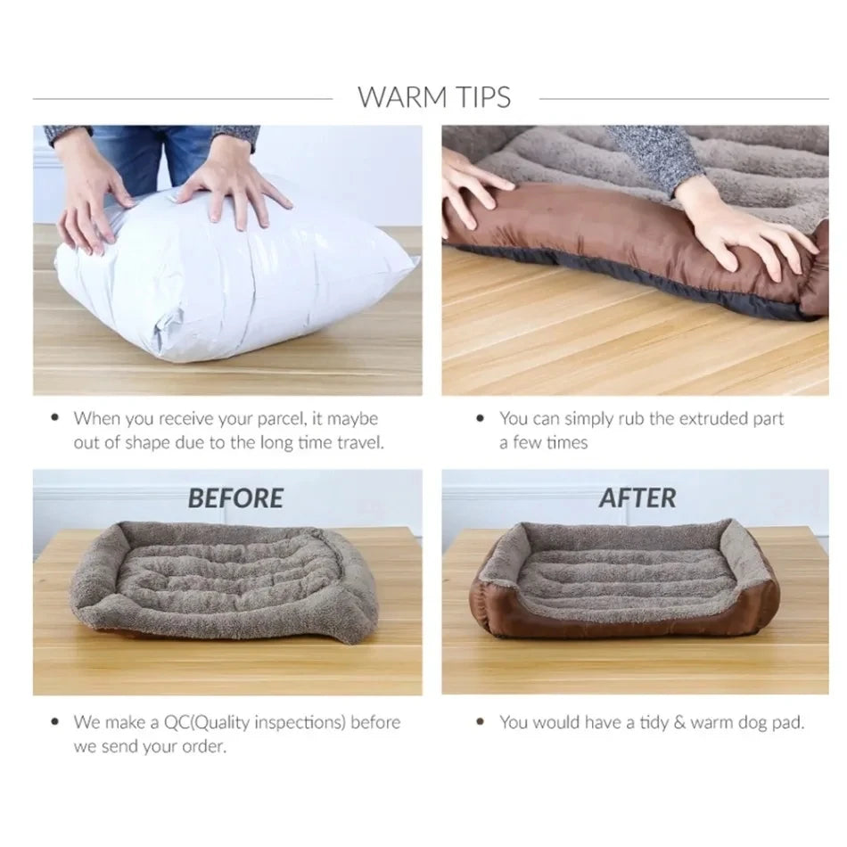 Square Large Dog Bed Soft Cat Sleeping Sofa Winter Warm Basket for Dog Waterproof Dog House for Small Cat Kennel Accessories