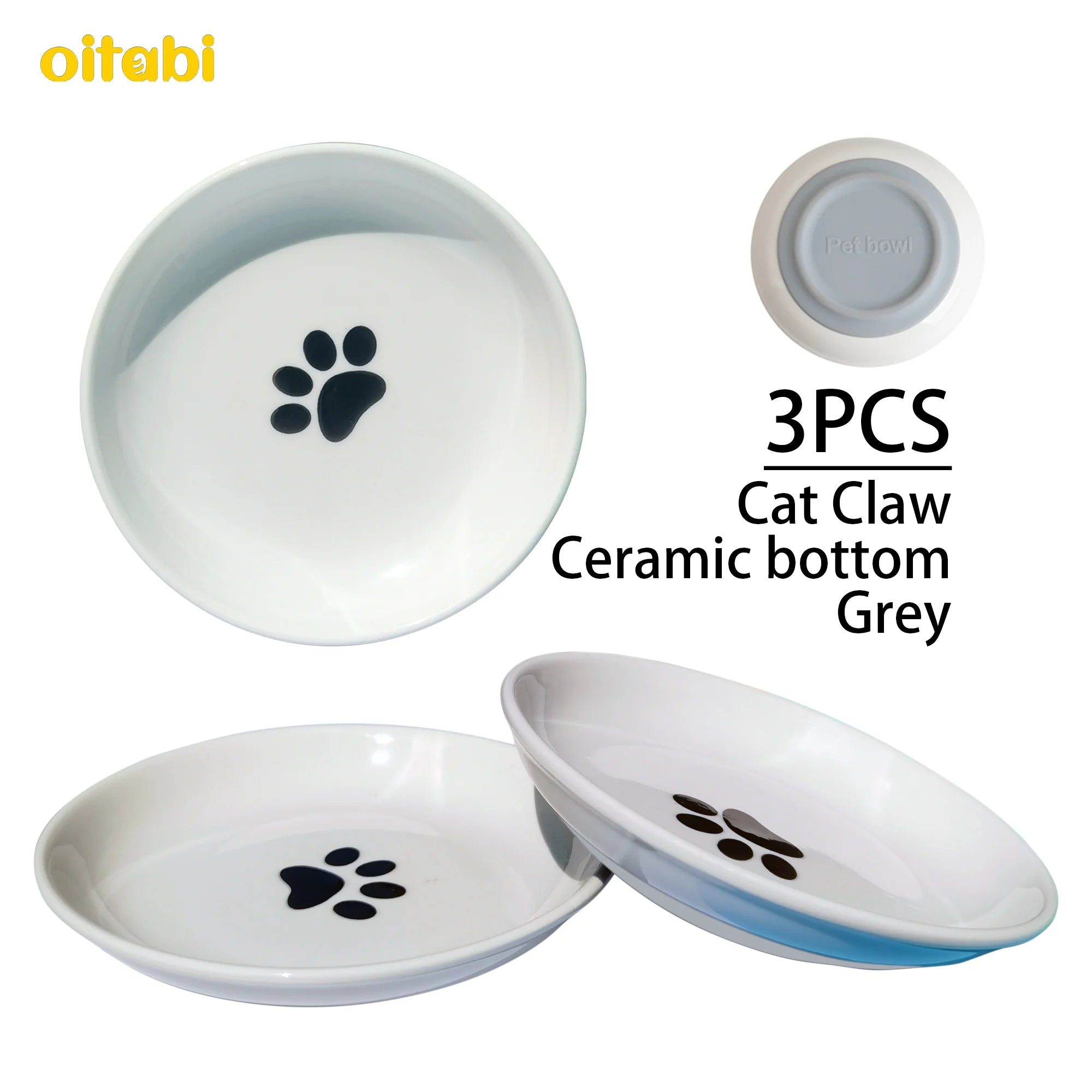 Oitabi 3PCS No Spill Cat Bowls Sets, Cat Food Bowl, Anti Whisker Fatigue Ceramic Cat Dishes Set, Shallow Wide Kitten Plates - Play Paws Toys