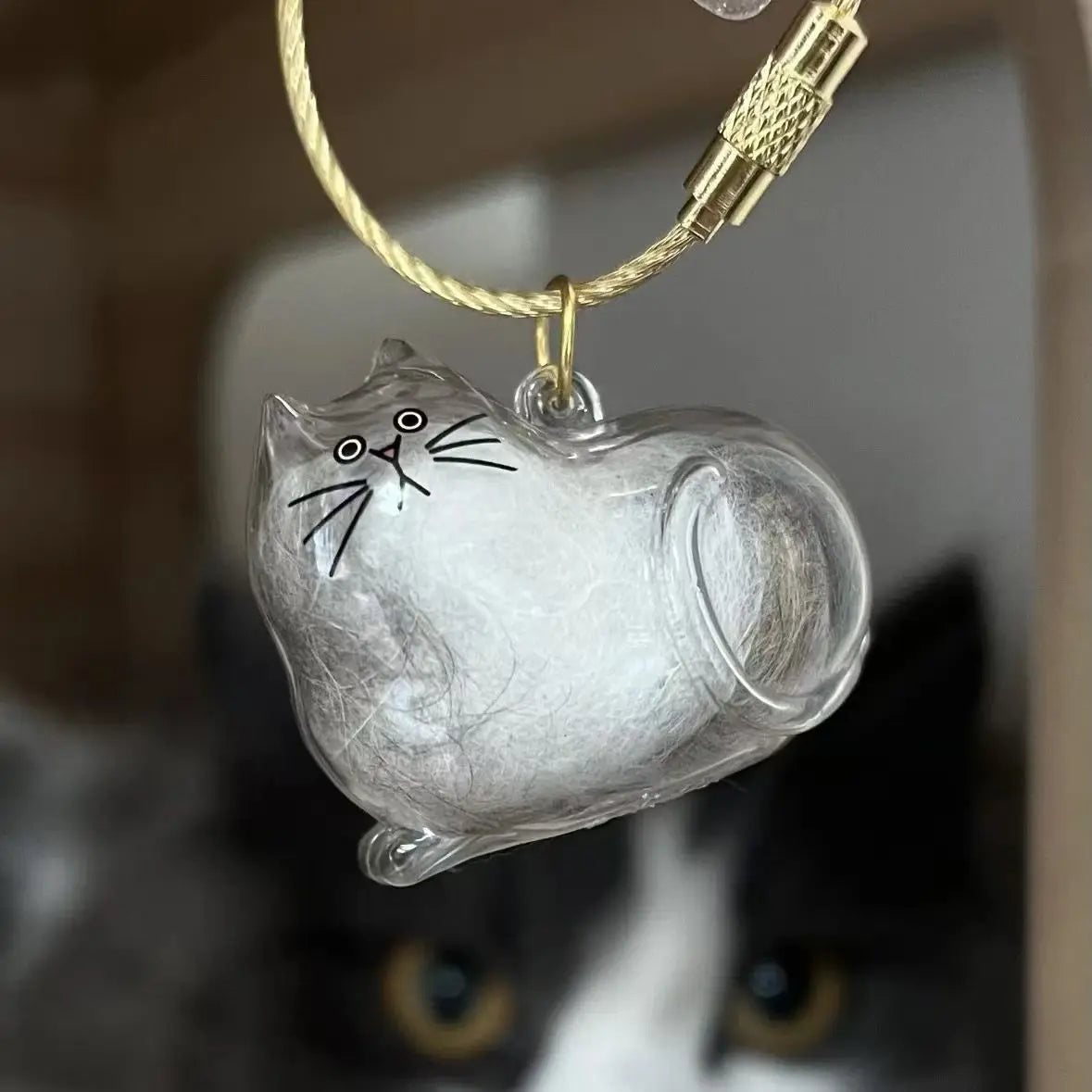Transparent Cat Hair Storage Box Charm Gacha Cat Hair Storage Capsule Commemorative Collection Bag Keychain Pendant - Play Paws Toys