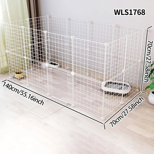 Pet Splicing Fence with Detachable Iron Mesh Gate, Isolation Barrier, Anti-Escape Gate, Indoor Fence, Easy to Assemble, Portable Cage - Play Paws Toys