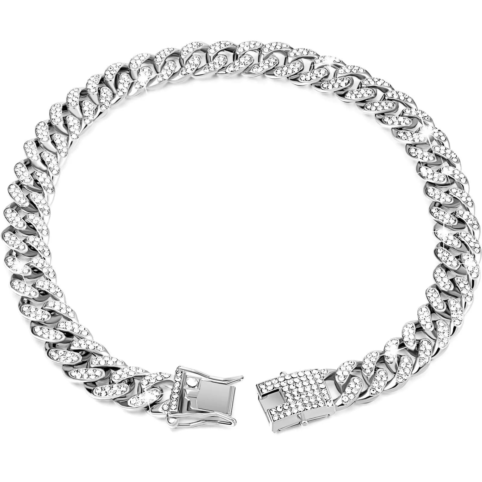 Shiny Rhinestone Cuban Chain Dog Pet Necklace Fashionable and Durable