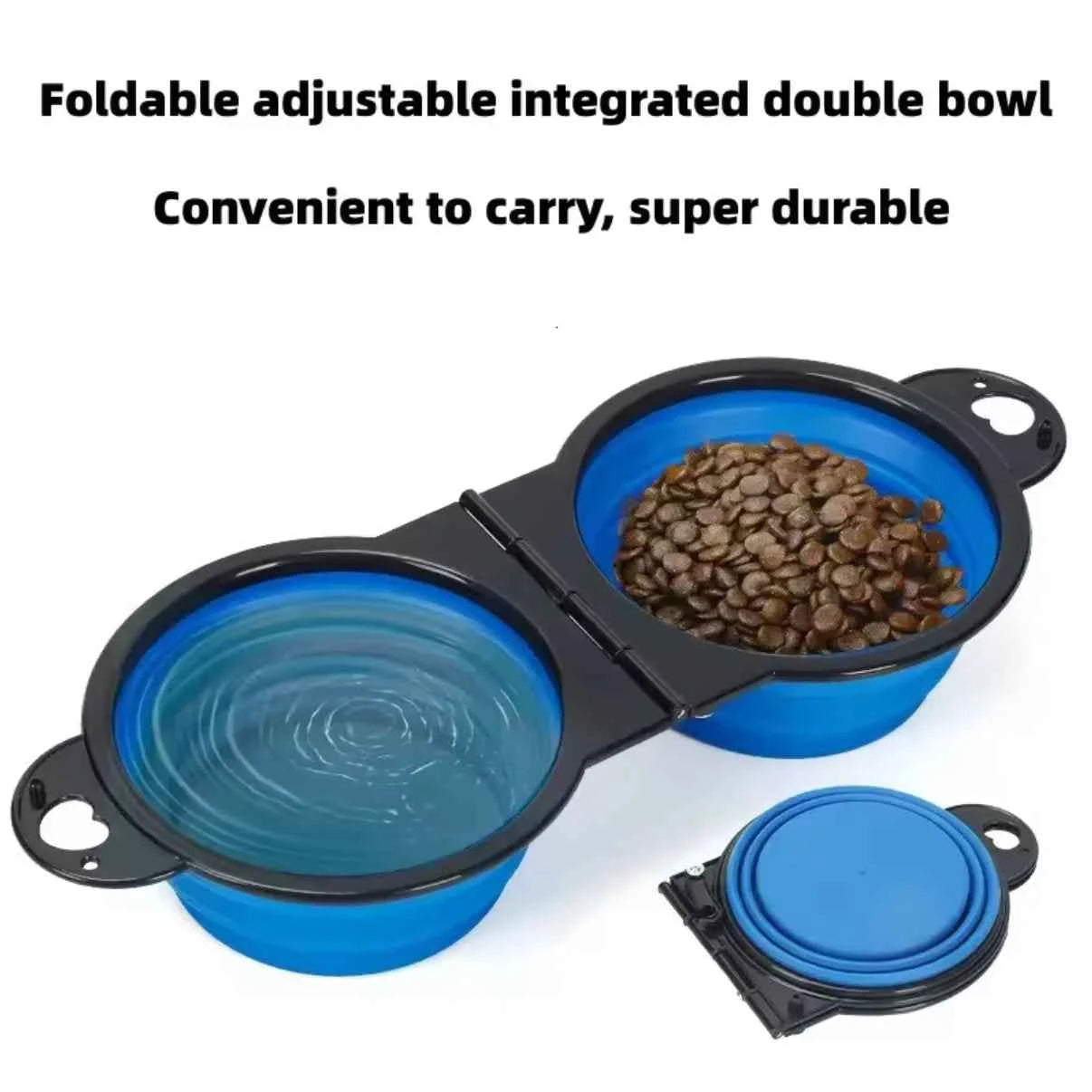 1-piece 2-in-1 foldable dual bowl feeding bowl portable outdoor travel dog and cat drinking bowl
