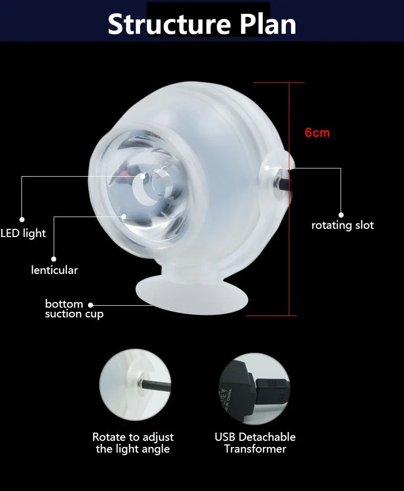 LED Aquarium Spotlight Saving Power But High Brightness Seven Gradient Night Light Various Angles Exposure USB Waterproof Diving