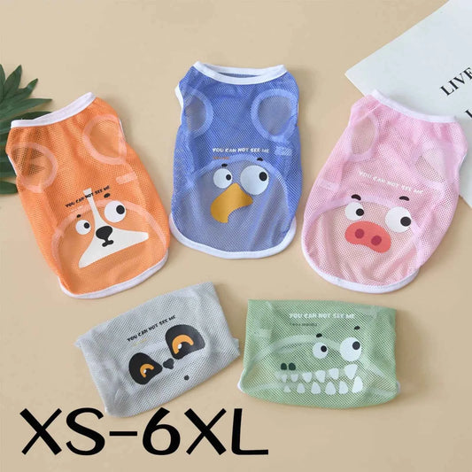 Dog Clothes Summer Cool Mesh Dog Vests Tank Top Compared To Bear Golden Hair Thin Breathable Cartoon Print XS-6XL