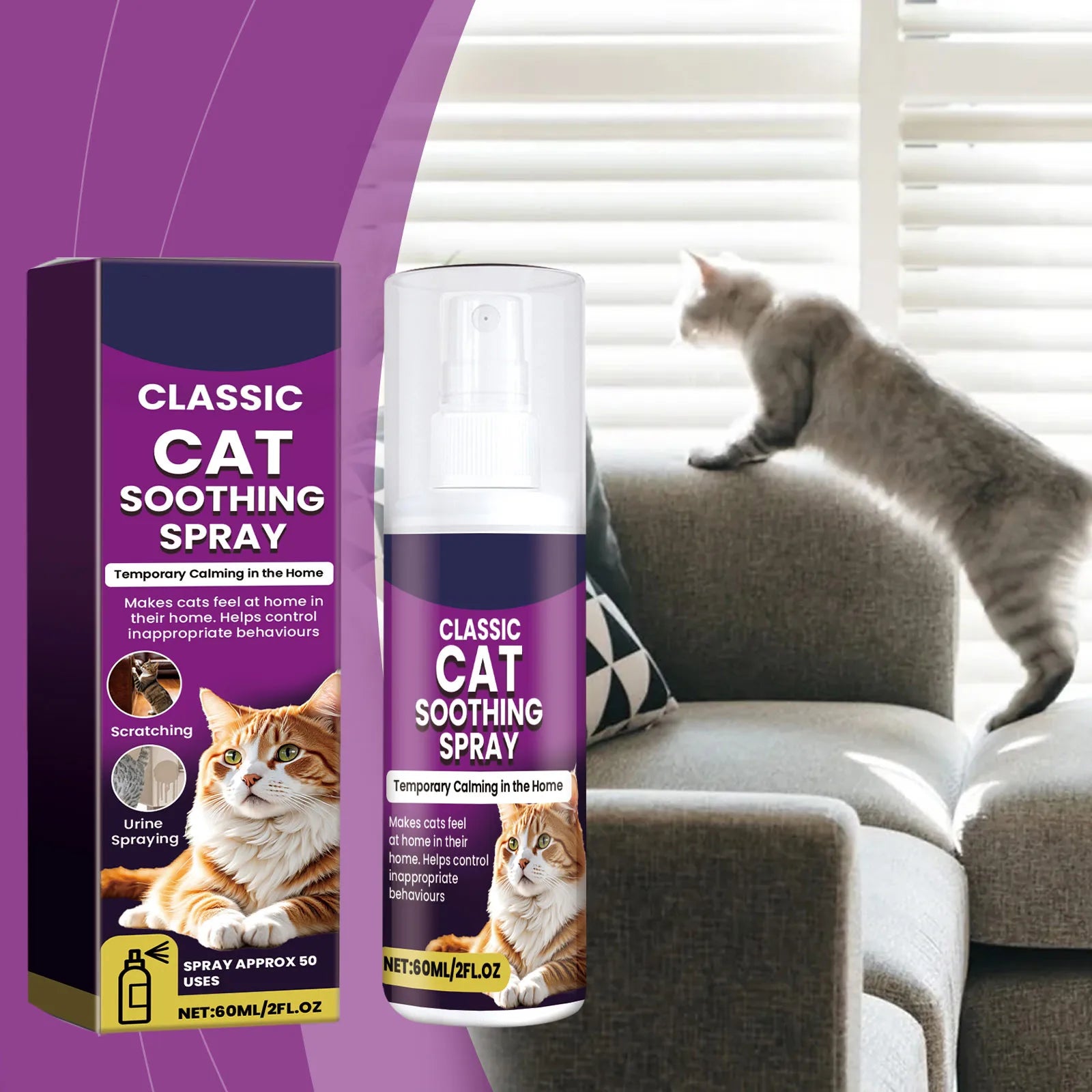 60ml Pet Calming Spray Prevent Howling Reduce Anxiety Soothe Mood Pet Dog Cat Estrus Calming Prohibition Spray Pet Supplies