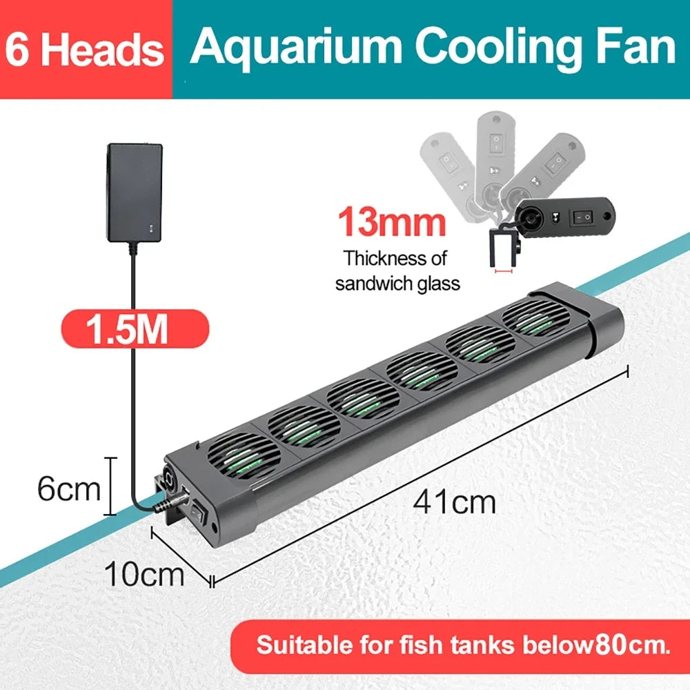Aquarium Fish Tank Cooling Fan 220V 135°Rotation Automatic Temperature Control Heat Dissipation Cooling Fan 2/3/4/5/6 Head