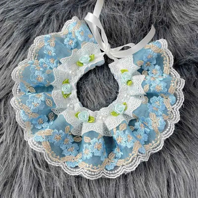 Girls Lace Cat Dog Collar Luxury Wedding Bride Neck Decoration Pink Blue Purple Red Floral Pet Bibs Necklace Scarf For Small Dog
