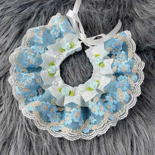 Girls Lace Cat Dog Collar Luxury Wedding Bride Neck Decoration Pink Blue Purple Red Floral Pet Bibs Necklace Scarf For Small Dog