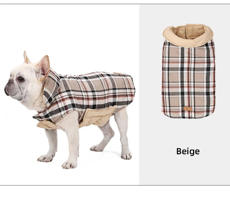 Reversible Dog Jacket Winter Dog Clothes Waterproof Checked Soft Quilted Coat for Small Large Dogs Warm Pet Vest French Bulldog