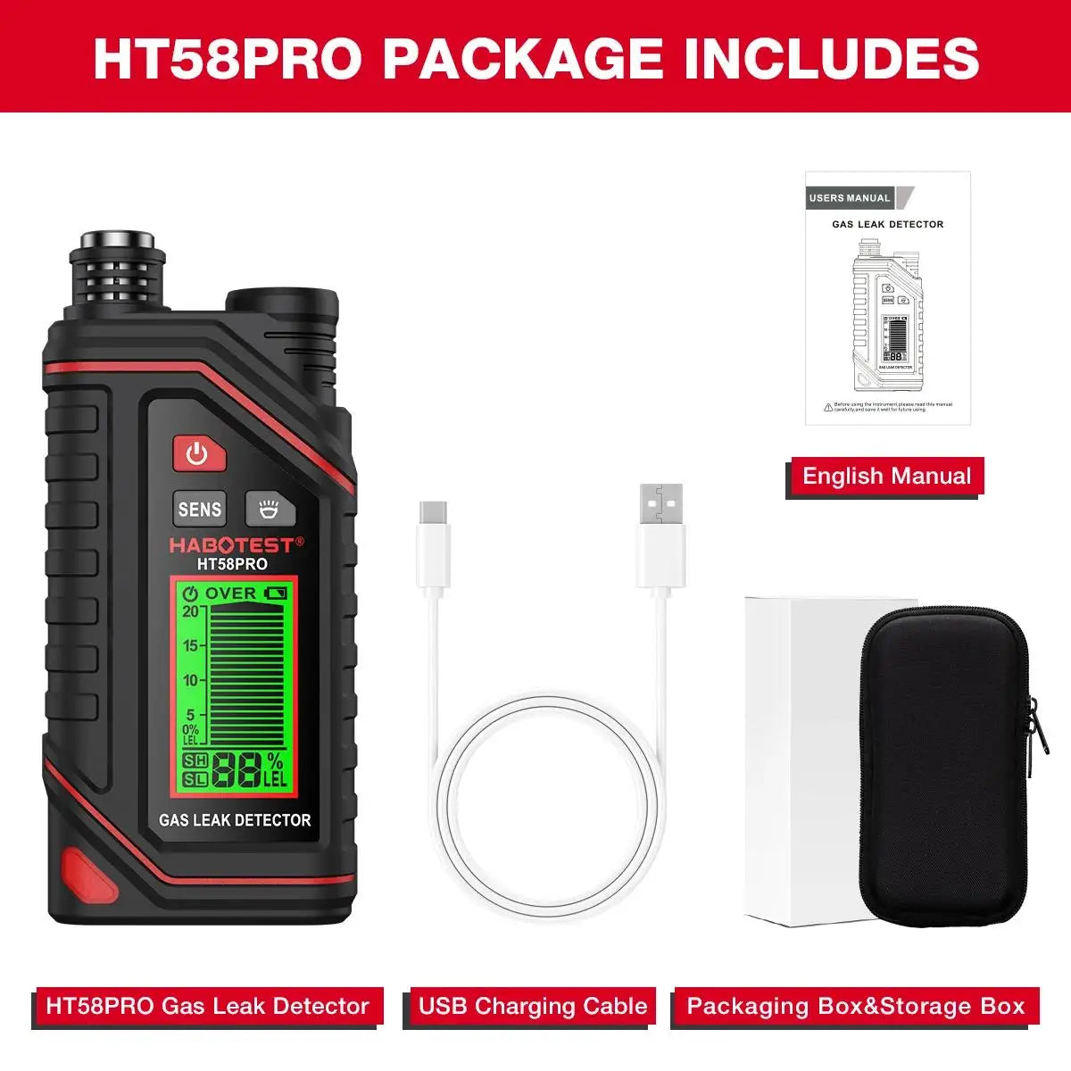 HABOTEST HT58PRO Gas Leak Detector Gas High precision gas sensor sensitive sensor portable combustible Gas Detector