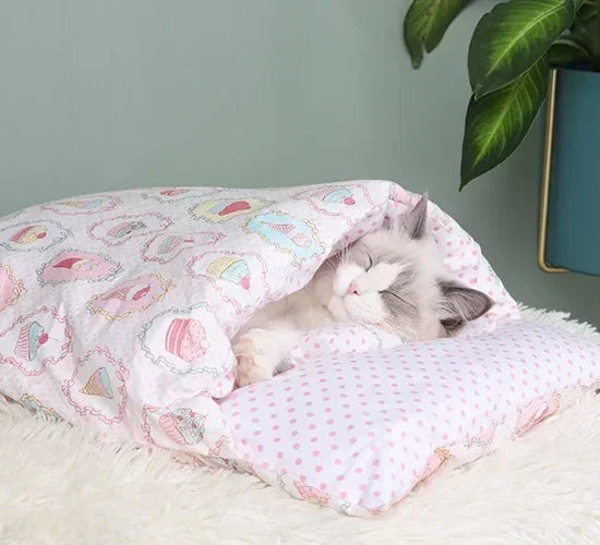 Kawaii Removable Cats Bed House Home Supplies Products for Adult Cats Large Pet Dog Bed Cat's House Cave Comfortable  Food Cute - Play Paws Toys