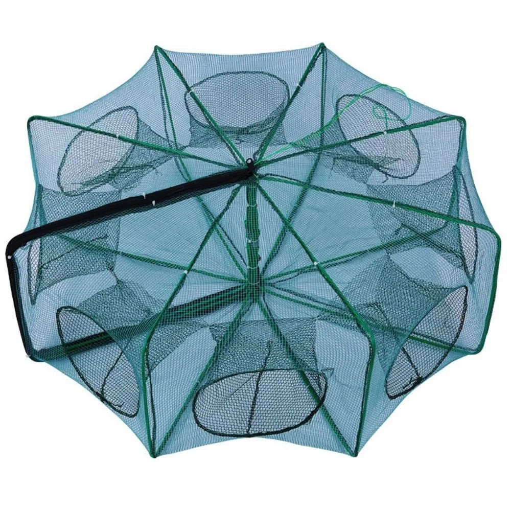 Durable Foldable 6/8/10 Holes Fishing Net Green Hand Fishing Net Nylon 40~82cm Crayfish Shrimp Catcher