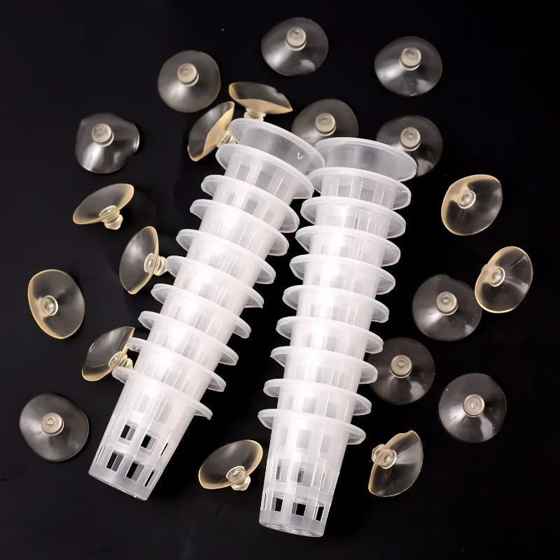 50/10PCS Clear Plastic Aquarium Planting Cups with Suction Base Water Grass Grow Containers for Freshwater Fish Tank Decoration