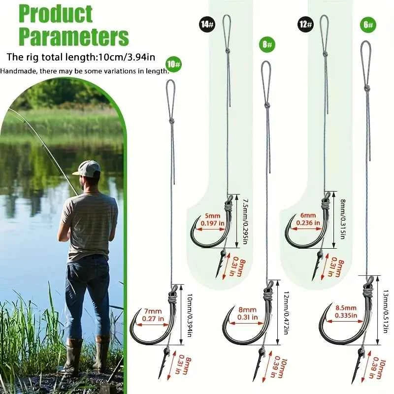 10/20pcs Method Feeder Rigs with Barbed Spike and 8 Braided Line,High-strength Barbed Fish Hook Size6 8 10 12 14,Feeder Fishing