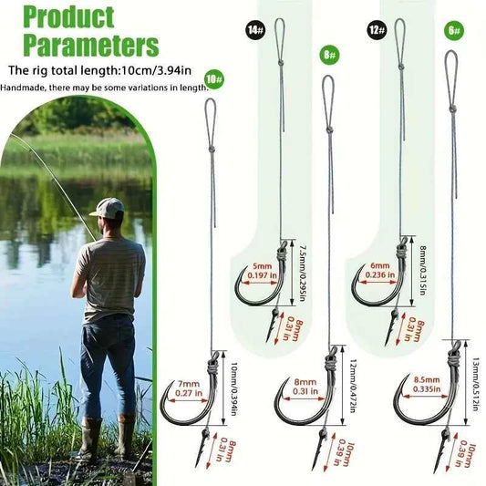 10/20pcs Method Feeder Rigs with Barbed Spike and 8 Braided Line,High-strength Barbed Fish Hook Size6 8 10 12 14,Feeder Fishing