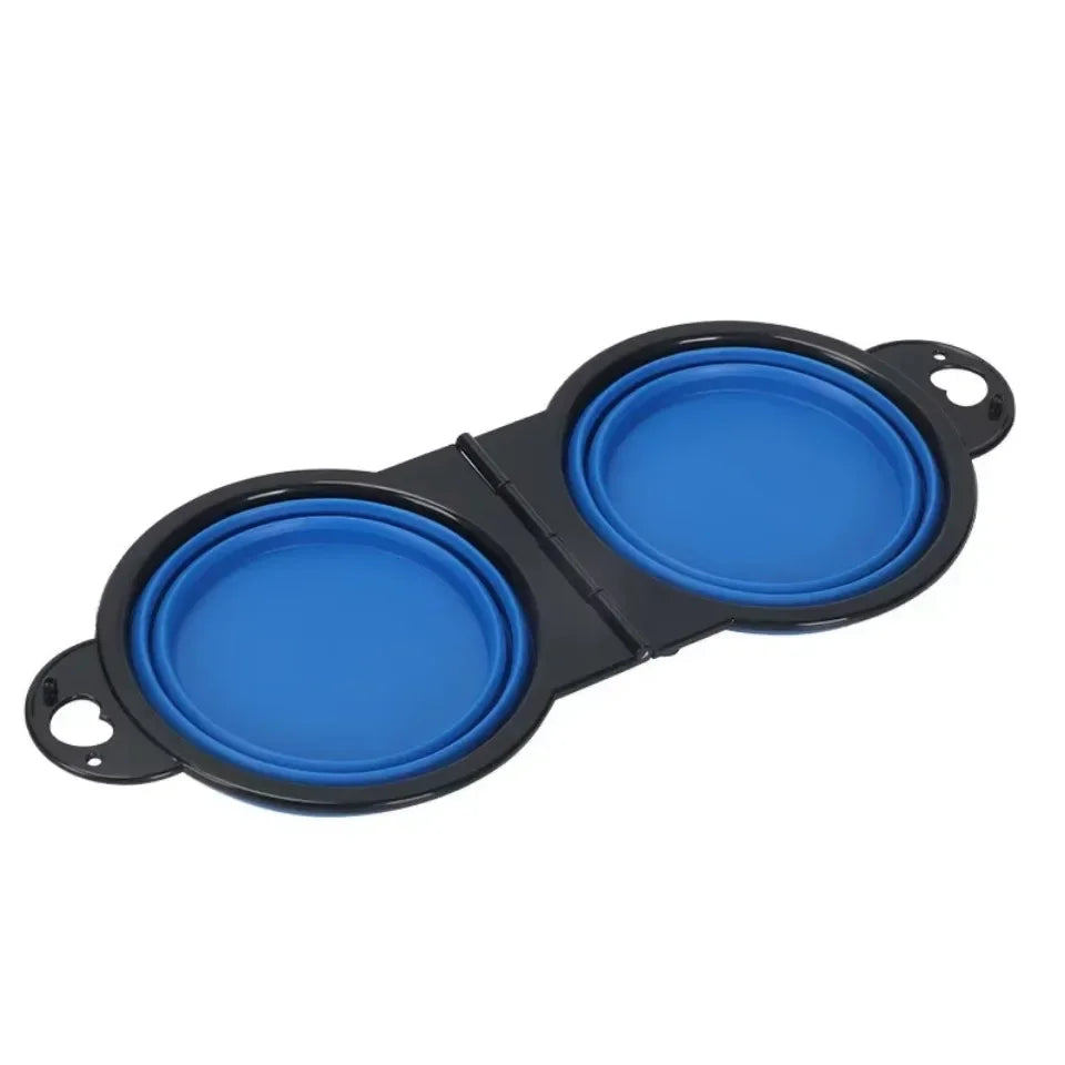 2 in 1 Collapsible Dog Travel Bowl Double Bowls Folding Food Water Bowl Portable Hangable Dog Feeder for Outdoor Dog Product