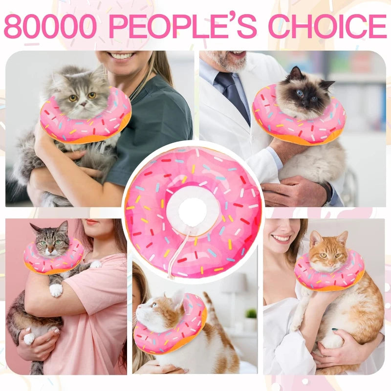 Cat Collar Soft Cute Donut Adjustable After Surgery Recovery Cone Lightweight Elizabethan Collar Prevents Licking Scratching