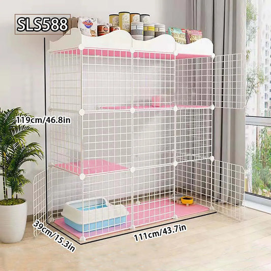 Cat Cage for Home Use, Indoor Pet Cat Large Space, Luxurious Small Cat House, Three-Story Multi-Cat Portable Assembly Empty Cage - Play Paws Toys