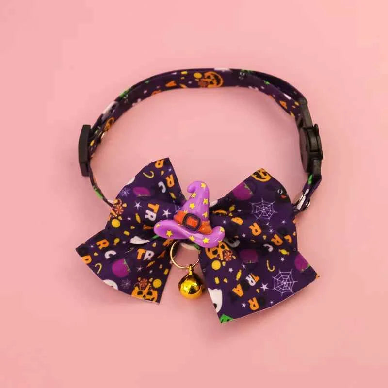 Cat Collar Halloween Bowtie Collar Small Cat Dog Safety Buckle Adjustable Necklace Decoration Style Pumpkin Cartoon Pet Collar