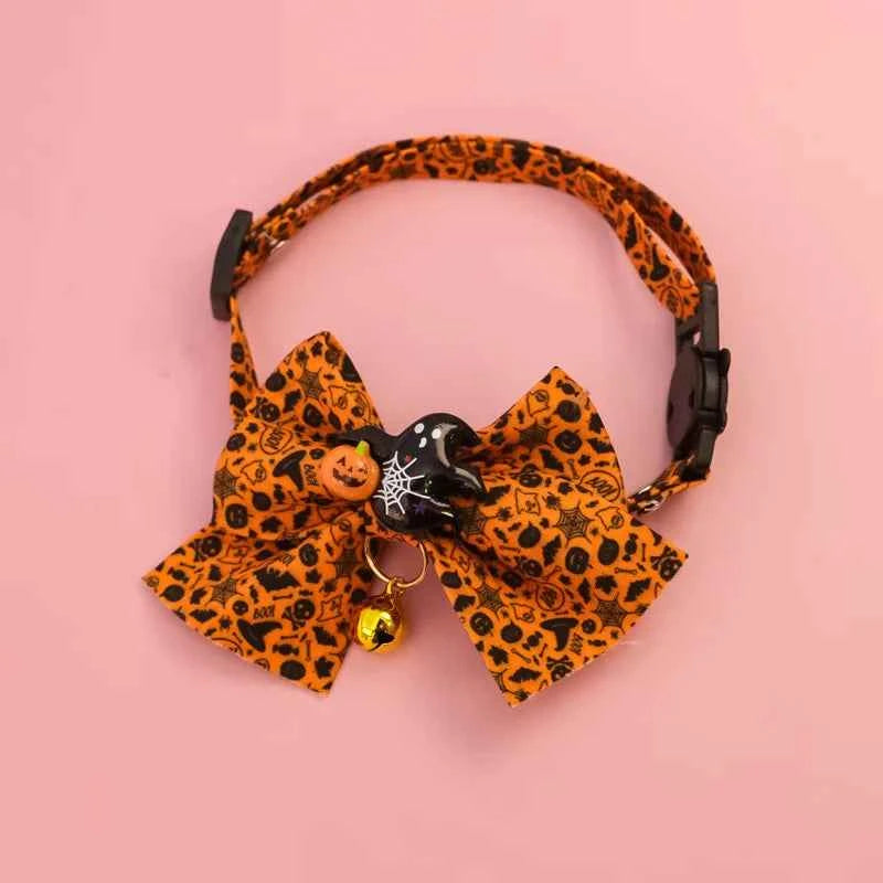 Cat Collar Halloween Bowtie Collar Small Cat Dog Safety Buckle Adjustable Necklace Decoration Style Pumpkin Cartoon Pet Collar