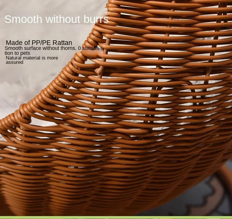 Semi-enclosed Pet Hammock Hanging Cat Nest Round Rattan Cat Cage Cat Bed with Plush Cushion Pet Cradle Bed Cat Accessories - Play Paws Toys