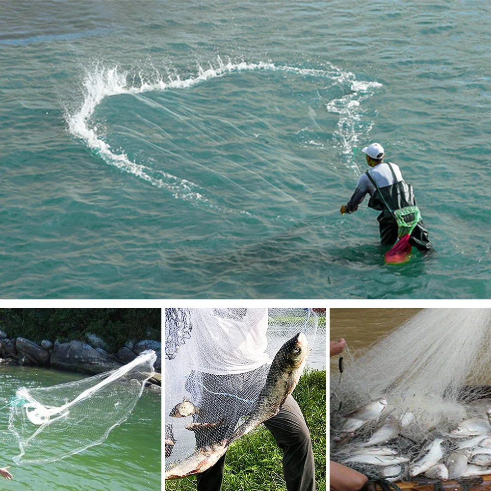 Casting Net 4ft 6ft 8ft Radius Cast Nets USA Saltwater Freshwater Fishing Net with Ring Easy to Throw Casting Net for Bait Trap
