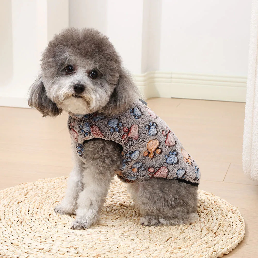 Autumn Winter Puppy Jacket Soft Fleece Clothes For Small Dogs Overalls Cute Paw Print Chihuahua Coat Yorkshire Vest Pet Costume